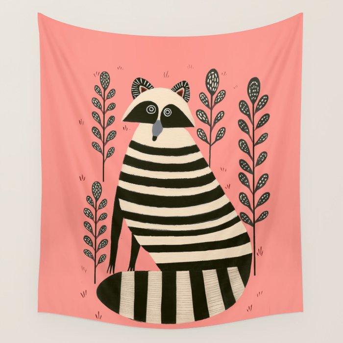 Pink Forest Raccoon Wall Tapestry Gallery Image 4