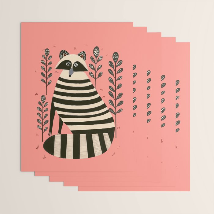 Pink Forest Raccoon Wrapping Paper Gallery Image 3