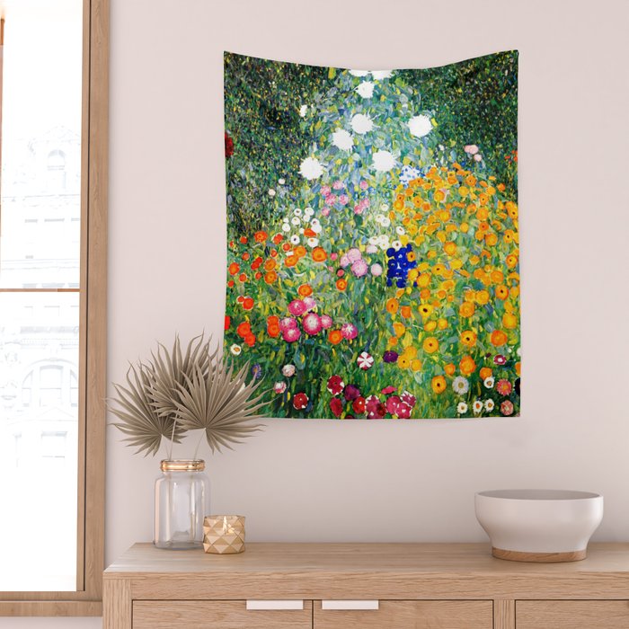Gustav Klimt Flower Garden  vibrant Wall Tapestry Gallery Image 2