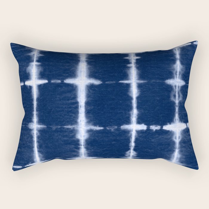 Shibori itajime indigo square pattern Rectangular Pillow Gallery Image 1
