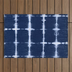 Shibori itajime indigo square pattern Outdoor Rug Gallery Image 1