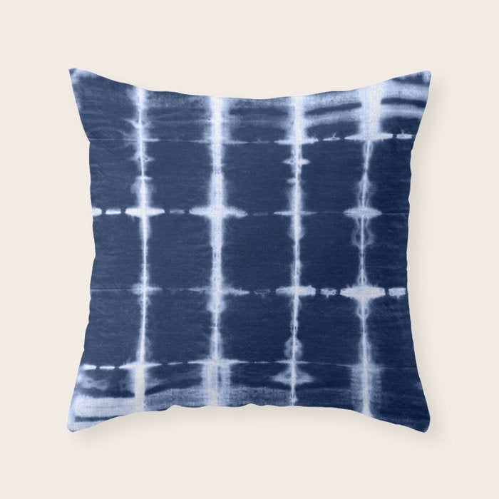 Shibori itajime indigo square pattern Throw Pillow Gallery Image 6