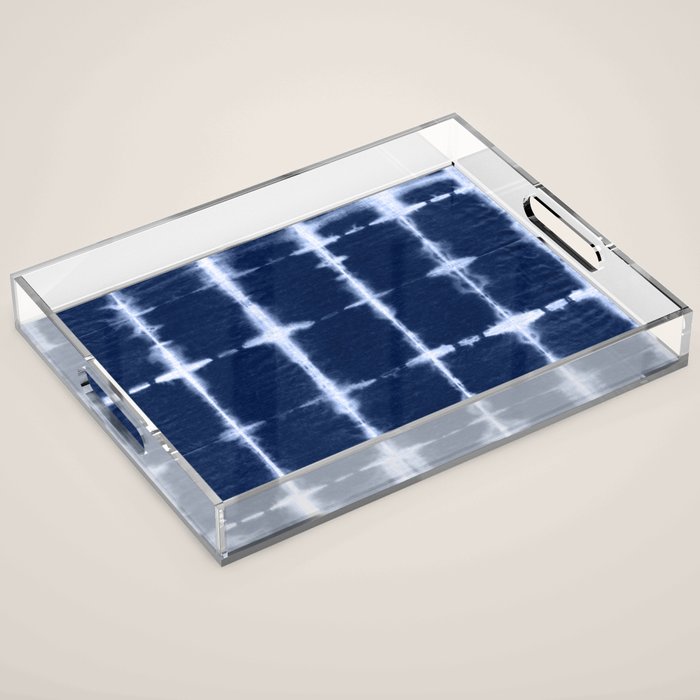 Shibori itajime indigo square pattern Acrylic Tray Gallery Image 1
