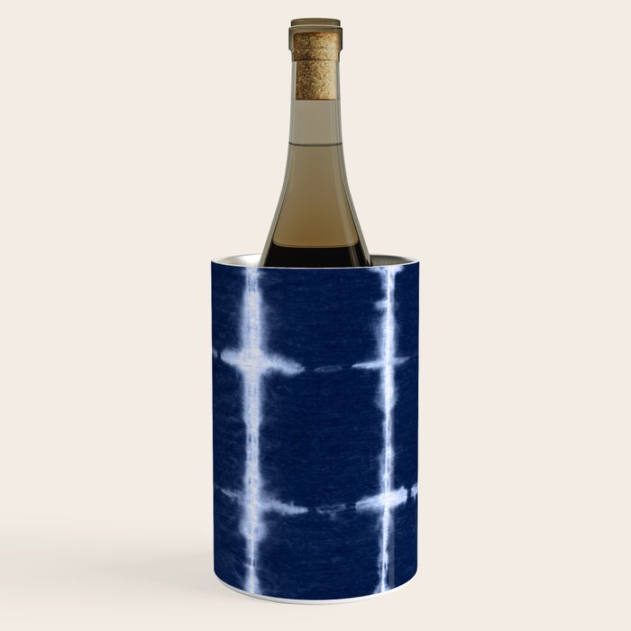 Shibori itajime indigo square pattern Wine Chiller Gallery Image 1