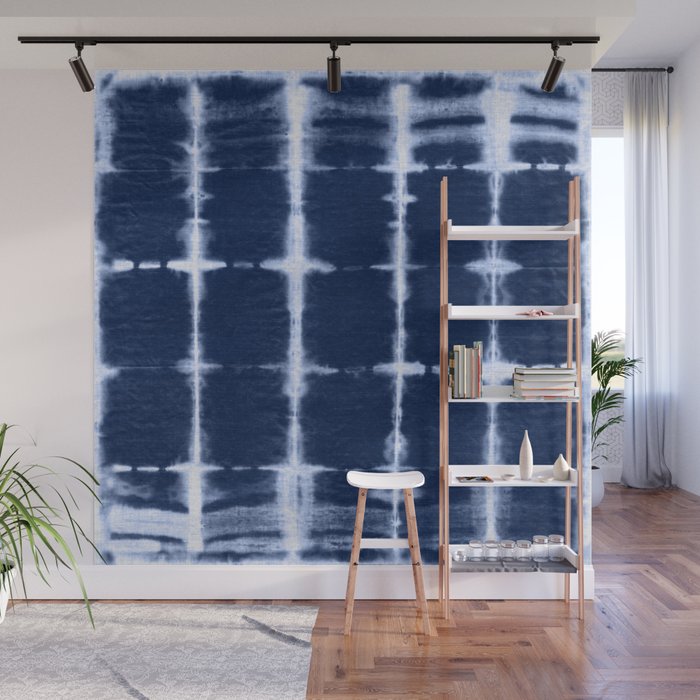Shibori itajime indigo square pattern Wall Mural Gallery Image 1