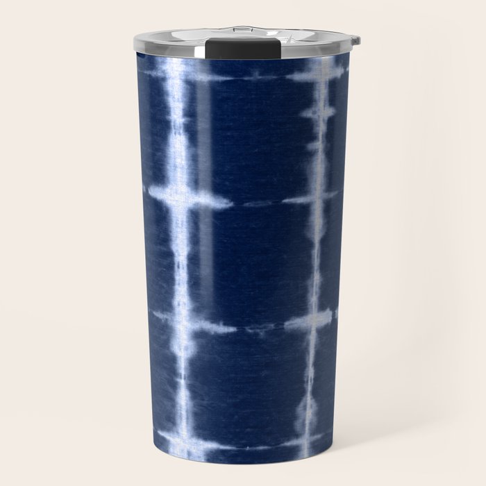 Shibori itajime indigo square pattern Travel Mug Gallery Image 1