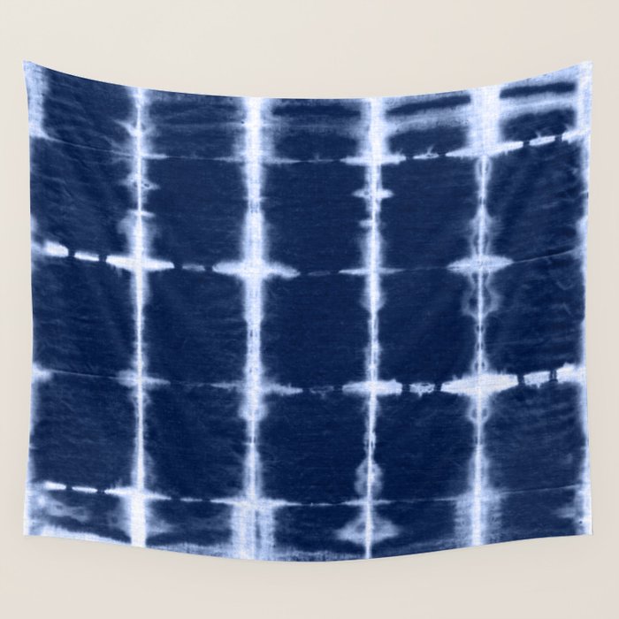 Shibori itajime indigo square pattern Wall Tapestry Gallery Image 4