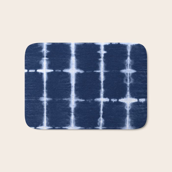 Shibori itajime indigo square pattern Bath Mat Gallery Image 1