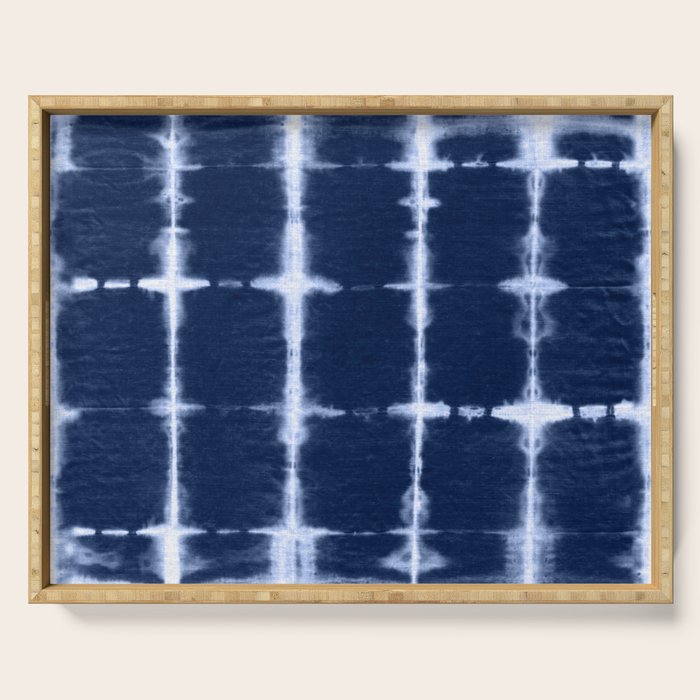 Shibori itajime indigo square pattern Serving Tray Gallery Image 1