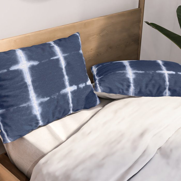 Shibori itajime indigo square pattern Pillow Sham Gallery Image 2