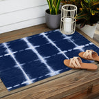 Shibori itajime indigo square pattern Outdoor Rug Gallery Image 2
