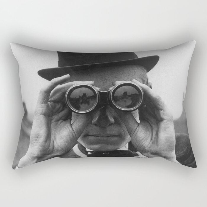 Derby Spectator watching ponies with opera glasses black and white photograph - photography - photographs Rectangular Pillow Gallery Image 1