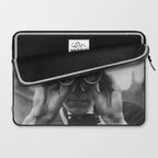 Derby Spectator watching ponies with opera glasses black and white photograph - photography - photographs Laptop Sleeve Gallery Image 2