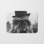 Derby Spectator watching ponies with opera glasses black and white photograph - photography - photographs Bath Mat Gallery Image 1