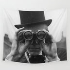 Derby Spectator watching ponies with opera glasses black and white photograph - photography - photographs Wall Tapestry Gallery Image 4
