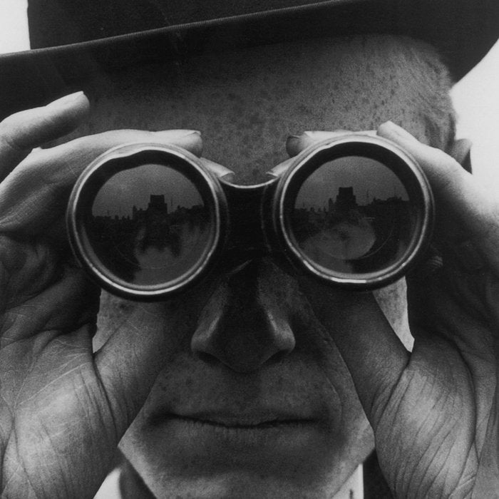 Derby Spectator watching ponies with opera glasses black and white photograph - photography - photographs Coffee Mug Gallery Image 2