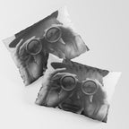 Derby Spectator watching ponies with opera glasses black and white photograph - photography - photographs Pillow Sham Gallery Image 3