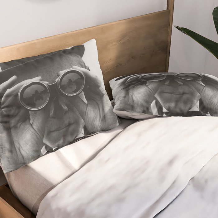 Derby Spectator watching ponies with opera glasses black and white photograph - photography - photographs Pillow Sham Gallery Image 2