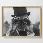 Derby Spectator watching ponies with opera glasses black and white photograph - photography - photographs Serving Tray Gallery Image 1