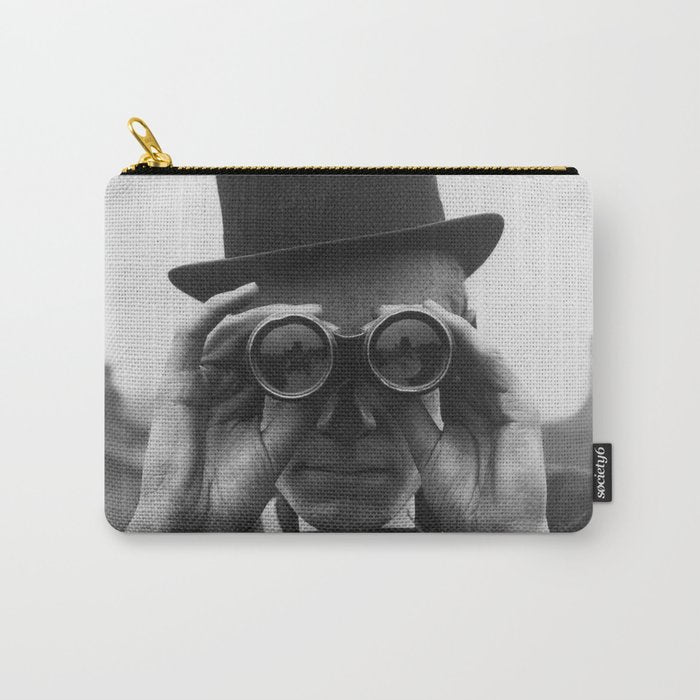 Derby Spectator watching ponies with opera glasses black and white photograph - photography - photographs Carry All Pouch Gallery Image 1