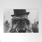 Derby Spectator watching ponies with opera glasses black and white photograph - photography - photographs Welcome Mat Gallery Image 1