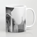 Derby Spectator watching ponies with opera glasses black and white photograph - photography - photographs Coffee Mug Gallery Image 1