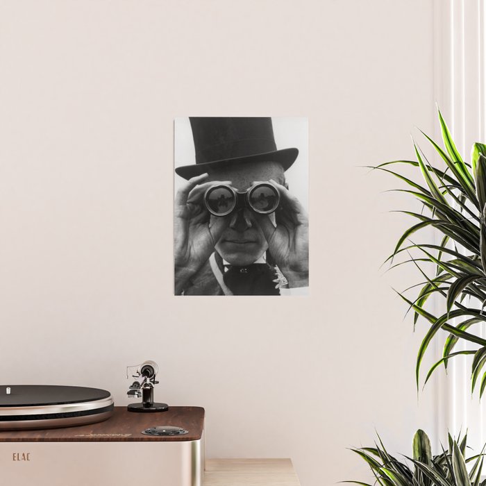 Derby Spectator watching ponies with opera glasses black and white photograph - photography - photographs Poster Gallery Image 2