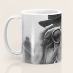 Derby Spectator watching ponies with opera glasses black and white photograph - photography - photographs Coffee Mug Gallery Image 3