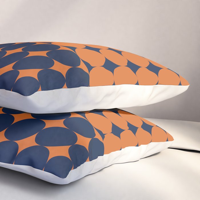 Abstraction Shapes 30 in vintage Orange and Navy Blue Pillow Sham Gallery Image 3
