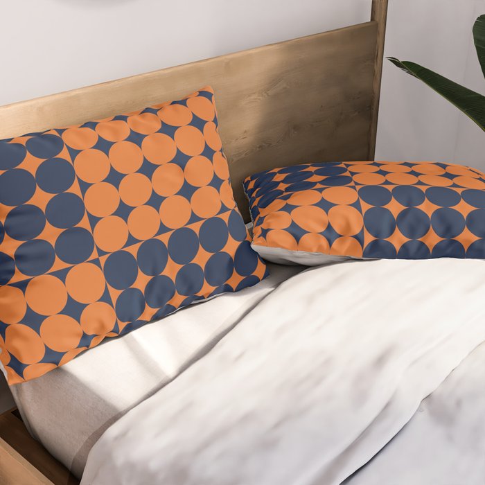 Abstraction Shapes 30 in vintage Orange and Navy Blue Pillow Sham Gallery Image 2