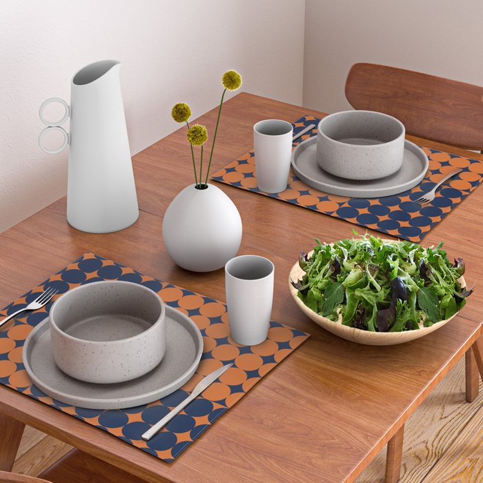 Abstraction Shapes 30 in vintage Orange and Navy Blue Placemat Gallery Image 2