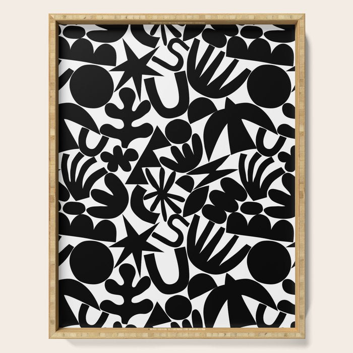 Black and white organic nature art shape pattern Serving Tray Gallery Image 1