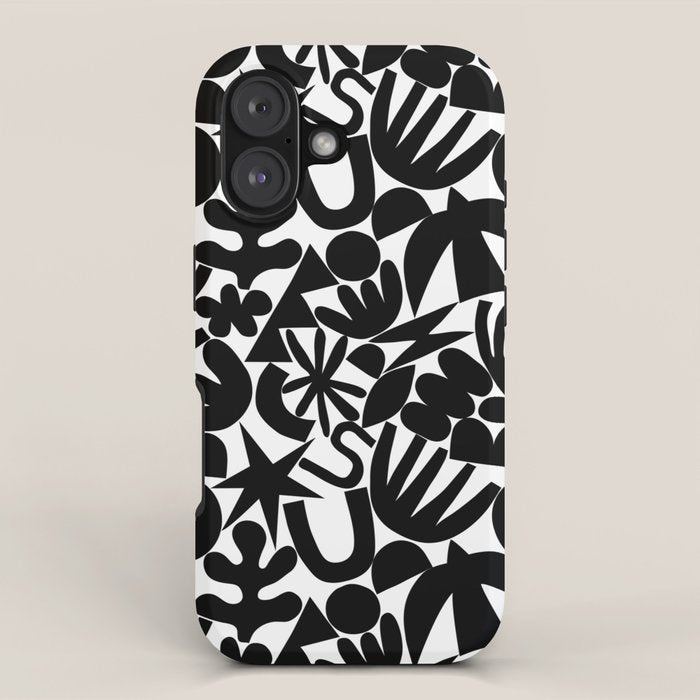 Black and white organic nature art shape pattern iPhone Case Gallery Image 1