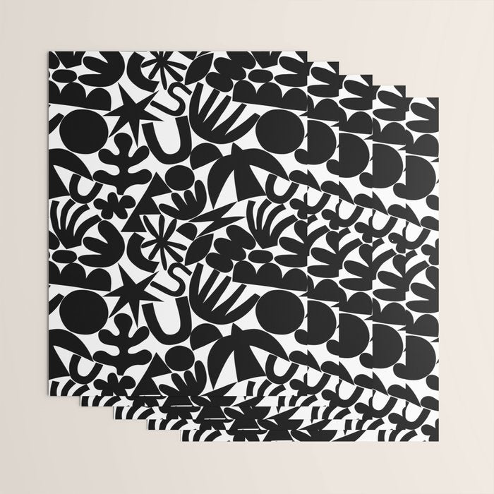 Black and white organic nature art shape pattern Wrapping Paper Gallery Image 3