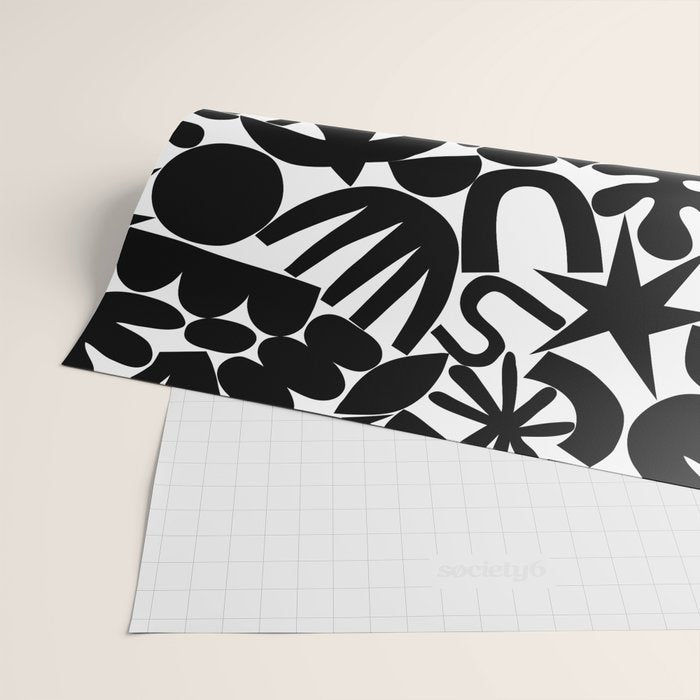 Black and white organic nature art shape pattern Wrapping Paper Gallery Image 2