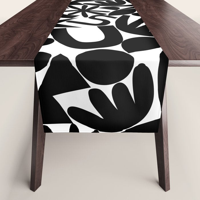 Black and white organic nature art shape pattern Table Runner Gallery Image 1