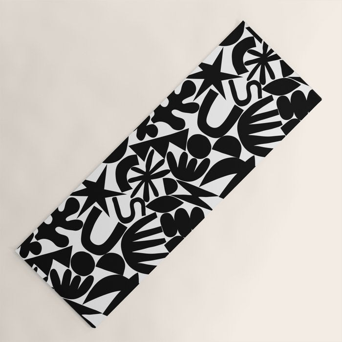 Black and white organic nature art shape pattern Yoga Mat Gallery Image 1