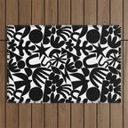 Black and white organic nature art shape pattern Outdoor Rug Gallery Image 1