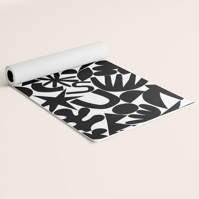 Black and white organic nature art shape pattern Yoga Mat Gallery Image 2