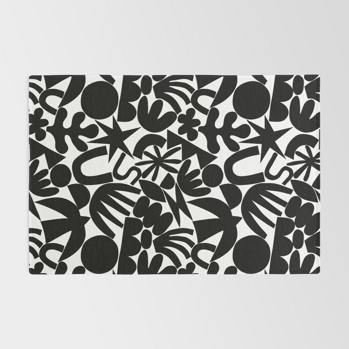 Black and white organic nature art shape pattern Rug Gallery Image 2