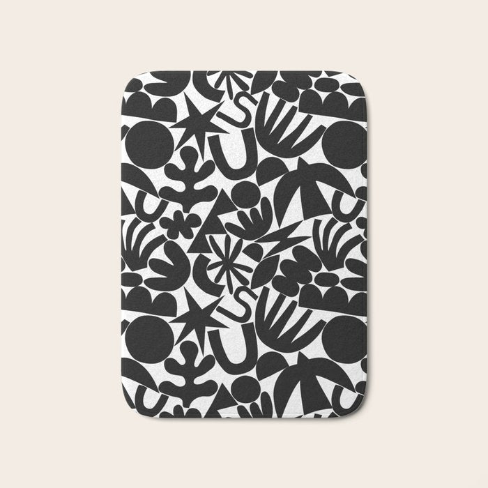 Black and white organic nature art shape pattern Bath Mat Gallery Image 1