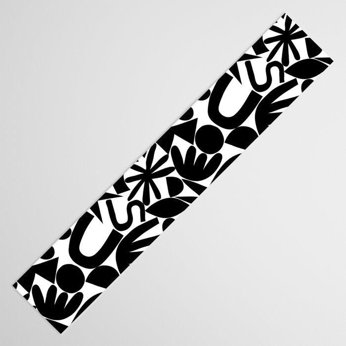 Black and white organic nature art shape pattern Table Runner Gallery Image 3