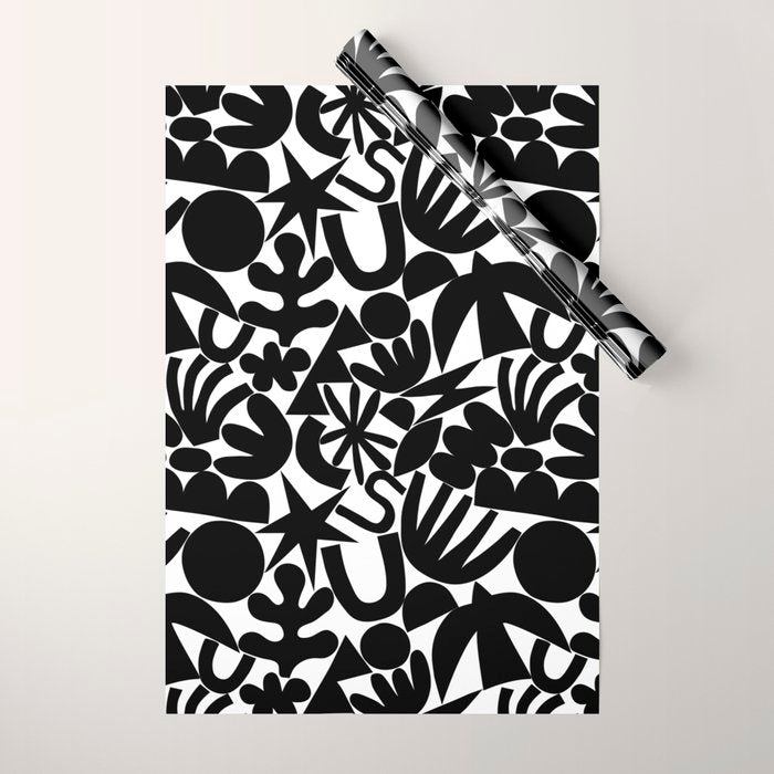 Black and white organic nature art shape pattern Wrapping Paper Gallery Image 1