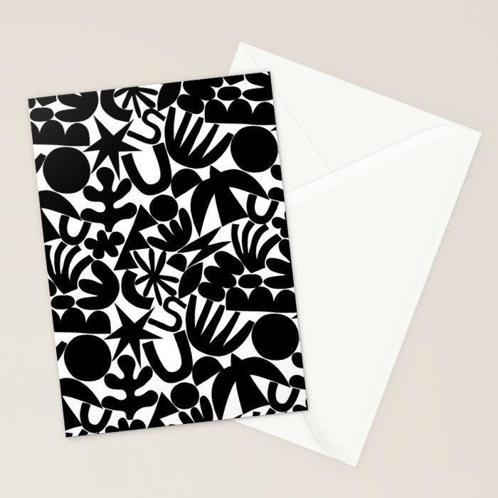 Black and white organic nature art shape pattern Stationery Card Gallery Image 2