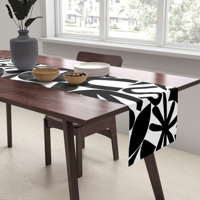 Black and white organic nature art shape pattern Table Runner Gallery Image 2