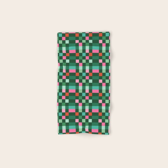 Christmas Checks Pattern - Green Red and Pink Bath Towel Gallery Image 1