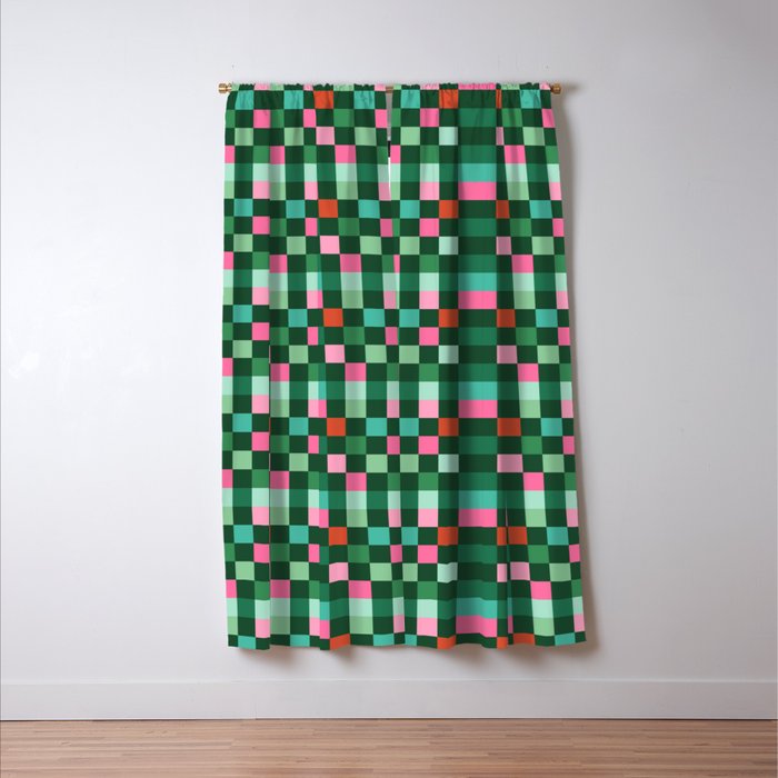 Christmas Checks Pattern - Green Red and Pink Window Curtain Gallery Image 3