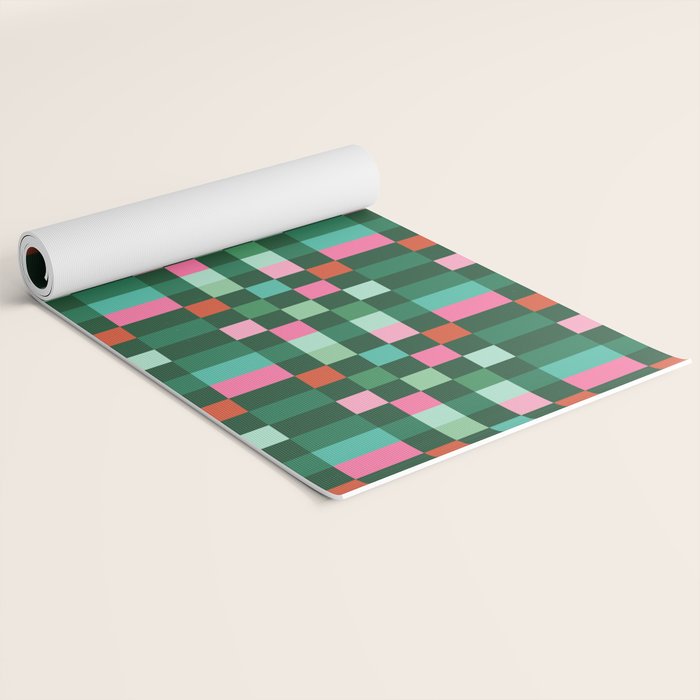 Christmas Checks Pattern - Green Red and Pink Yoga Mat Gallery Image 2