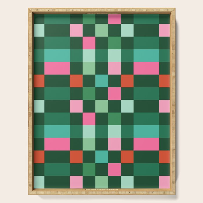 Christmas Checks Pattern - Green Red and Pink Serving Tray Gallery Image 1