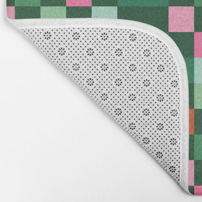 Christmas Checks Pattern - Green Red and Pink Bath Mat Gallery Image 2